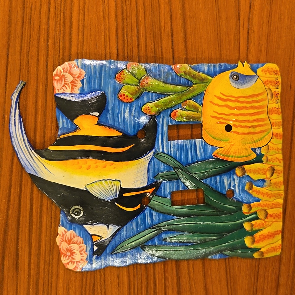 NWT THE LADY FROM HAITI Colorful Fish Light Switch Cover